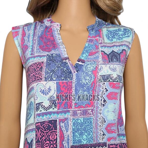 Tori Richard Patchwork Print Sleeveless Shift Mini Dress Blue Pink Size XXS - Picture 3 of 11
